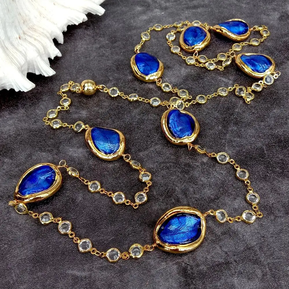 

Y·YING Blue Morano Glass Station Rosary Chain Long Necklace 42" Jewelry Gitt