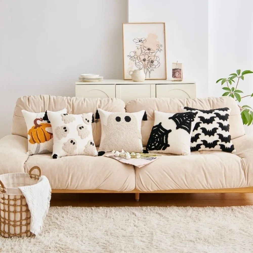 Comfortable Halloween Pillow Cover Wear Resistant Soft Texture 3D Tufting Pillowslip Practical Family Gift Throw Pillowcase