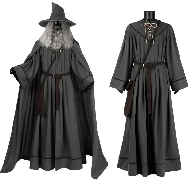 

Disguise Grey Gandalf Cosplay Costume Man Robe Cloak Outfit with Hat Wig Halloween Fancy Dress Custom Size