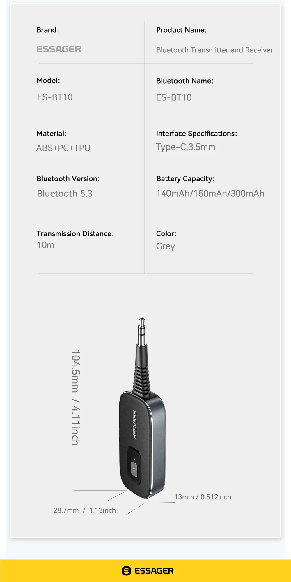 Essager 2-in-1 Bluetooth Audio Receiver Sender Wireless Bluetooth 5.1 3,5 mm AUX Audio Adapter Stereo für Kopfhörer TV Auto – Detail 13