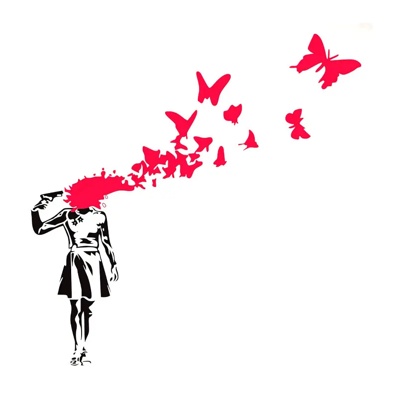 Banksy Girl with Butterfly Wall Decal Vinyl Home Decor Bedroom Street Art Graffiti for Wall Sticker Teen Room Love Murals Q128