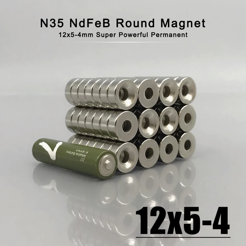 10/20/50/100/200/500Pcs 12*5 Hole 4mm Neodymium Disc Magnet 12x5-4mm Round Powerful Strong Permanent Magnetic Material Imanes