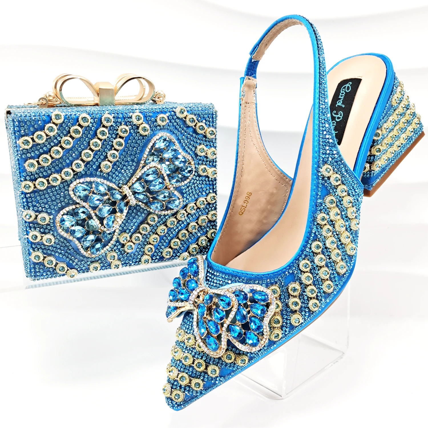 doershow African fashion Italian Shoes And Bag Sets For Evening Party With Stones blue Italian Handbags Match Bags! SDF1-15