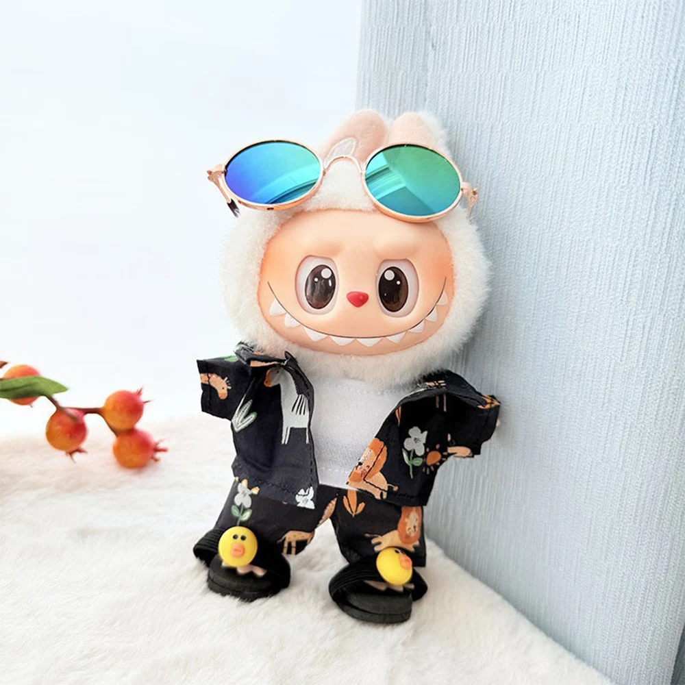 

17cm Hawaiian Style Beach Outfit for Lababu Doll Decoration Shirt Pants Glasses Shoe Set