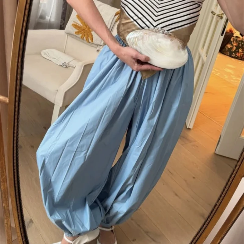 DemoRave Y2k Streetwear Fashion Pocket Bloomers Pants Women Casual High Waist Patchwork Bandage Pleated Loose Wide Leg Trousers