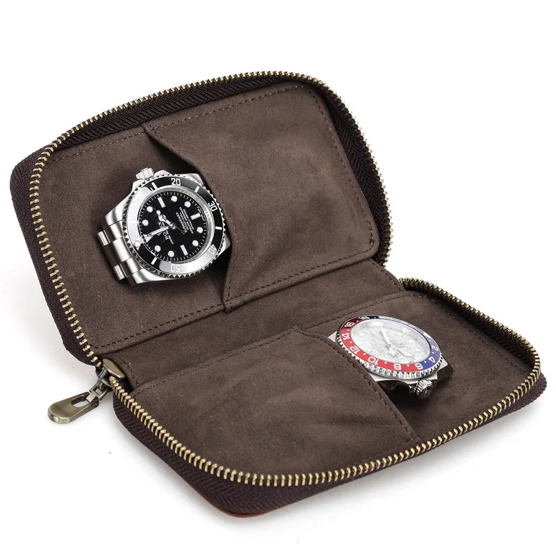 Top-layer cowhide two-piece watch bag, handmade couple's watch storage box