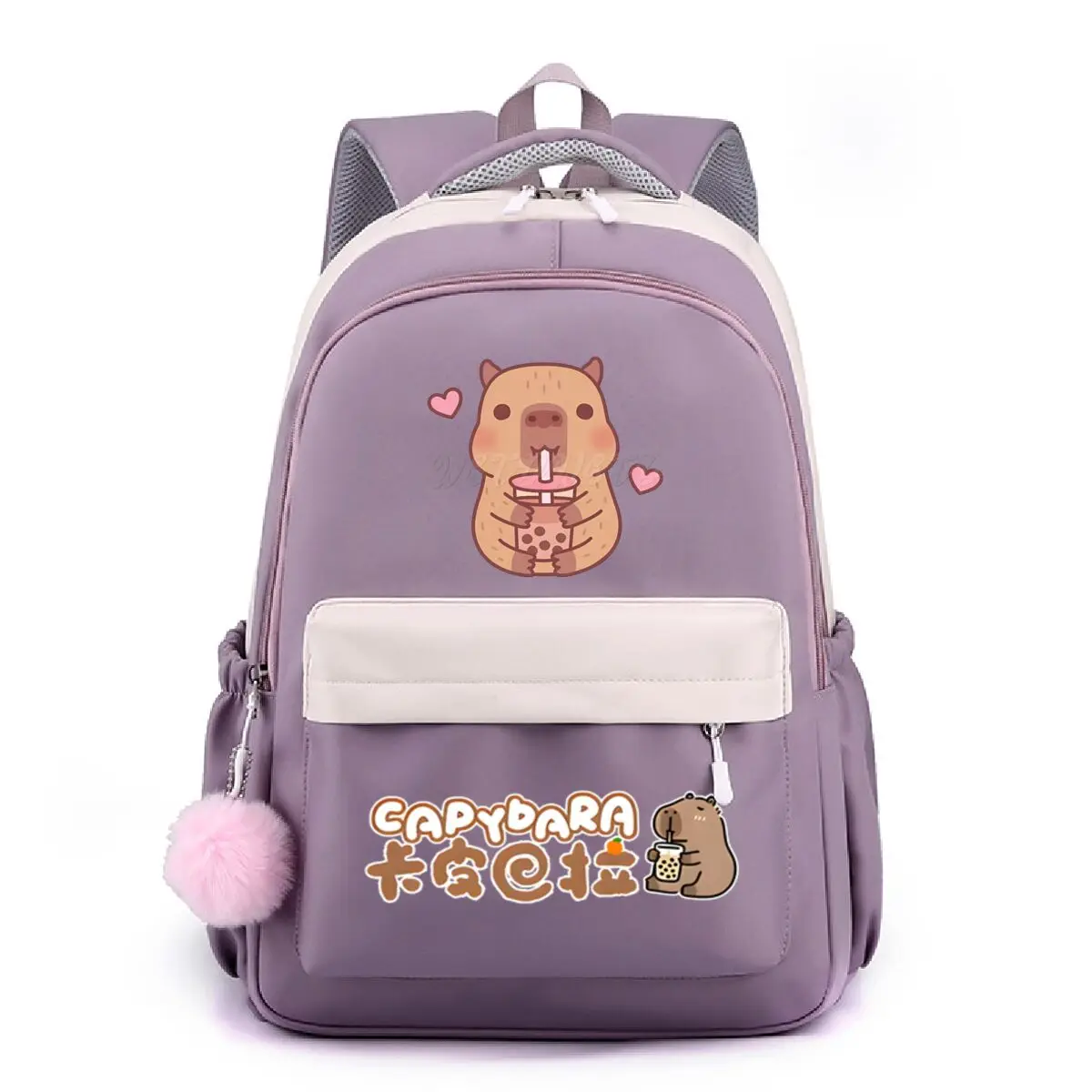 

Cute Capybara Loves Bubble Tea School Backpack For Girls Trendy Women Leisure Capybara Schoolbag Large Travel Backpack Bag