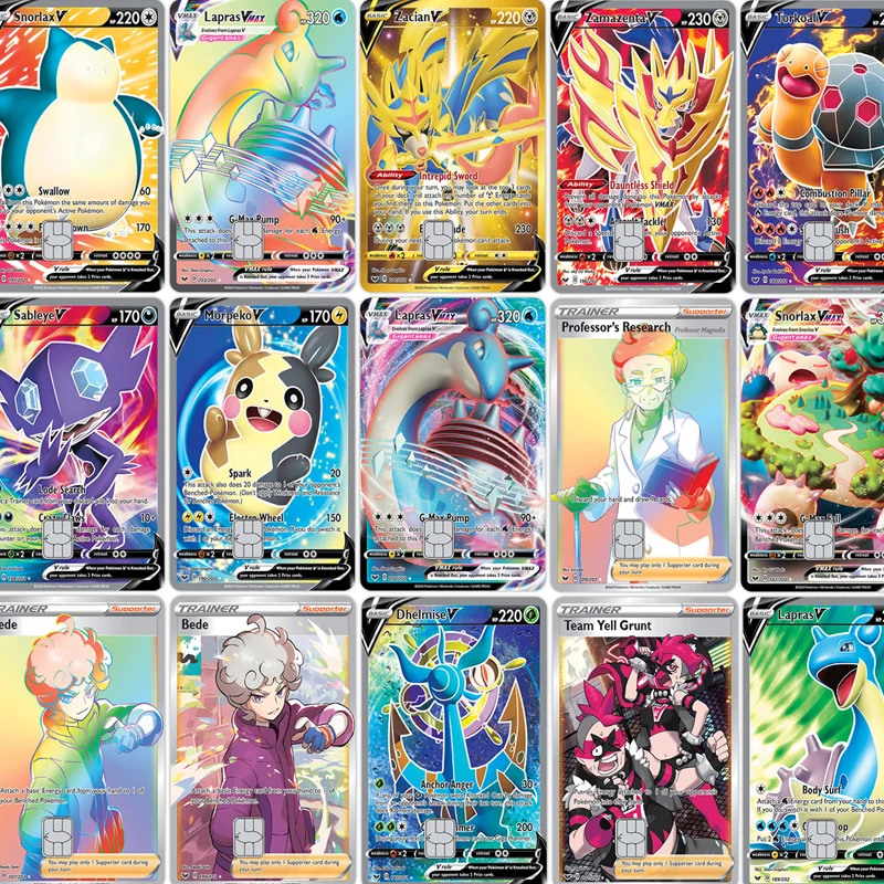 

Laser Snorlax Card Sticker Ptcg Sword & Shield Lapras VMAX HR Professor's Research Zacian Zamazenta Patch Tags Paster Decals