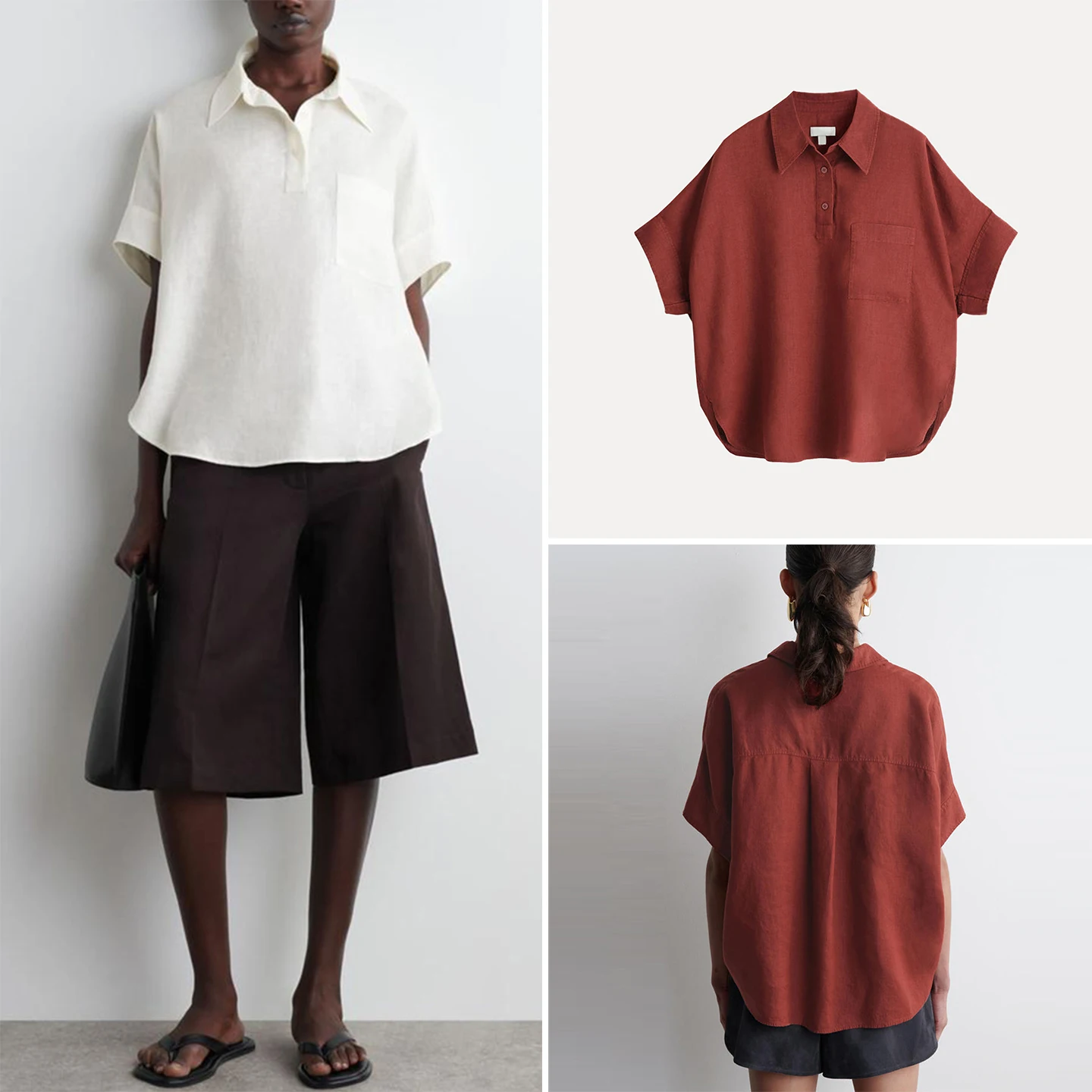 

Spring 2026 Women's Casual Style Shirt Half Open Collar Short Sleeve Loose Fit Fashionable Shoulder Drop Armholes Other Material