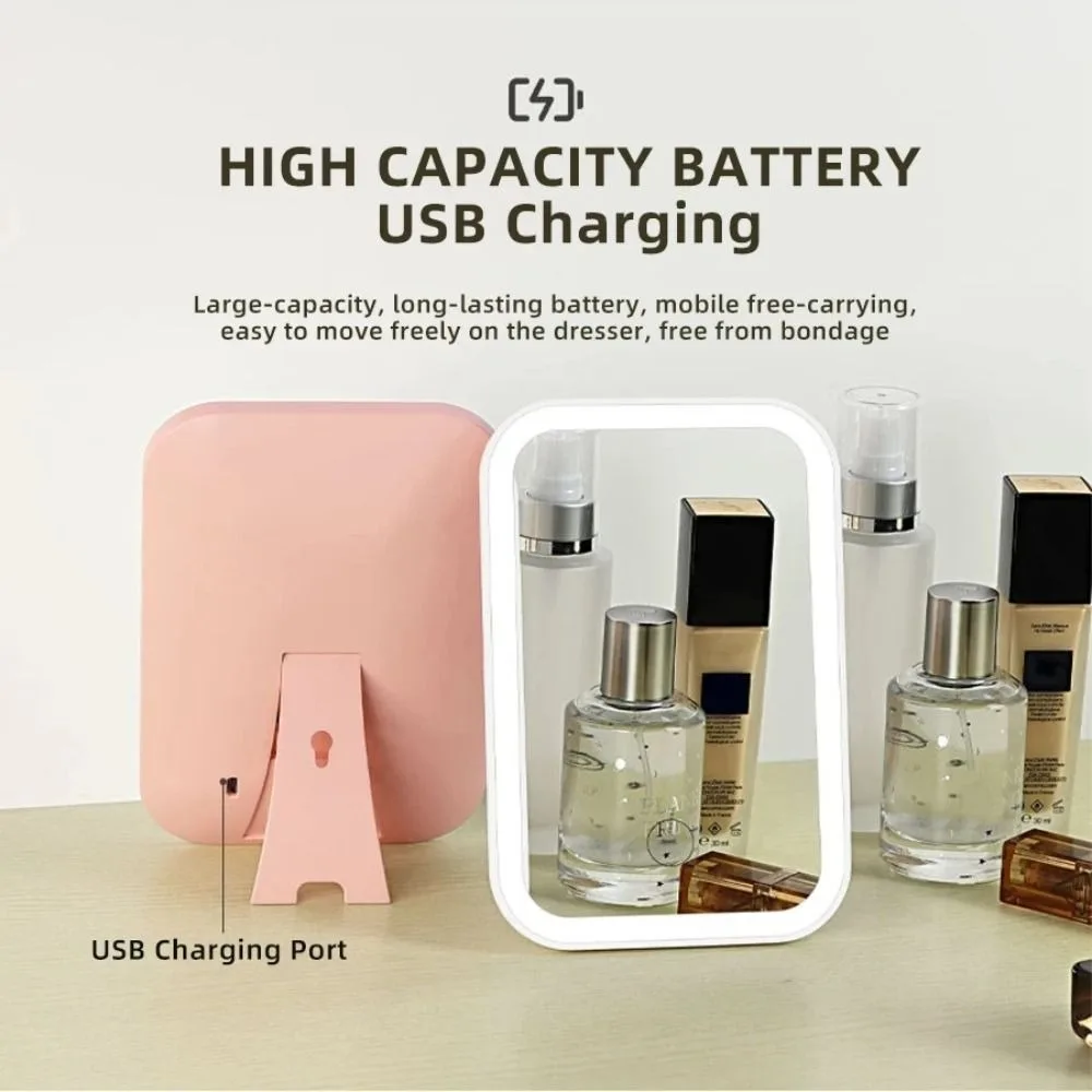 Nuovo touch screen Specchio per trucco a LED Specchio per toeletta pieghevole ricaricabile tramite USB 3 colori Modalità luce Specchio di bellezza portatile
