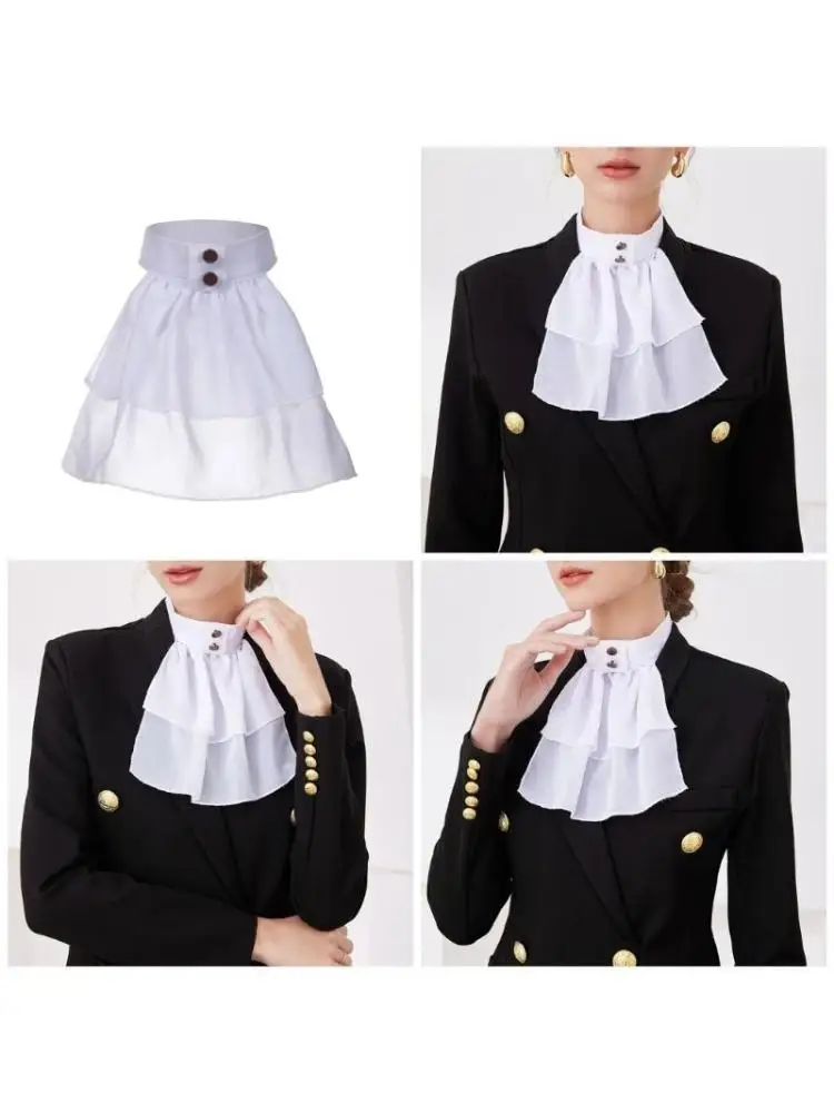 

39BB Detachable Jabot Collar Double Layer Decorative Collar for Colonial Outfit Removable Collar for Cosplay Party