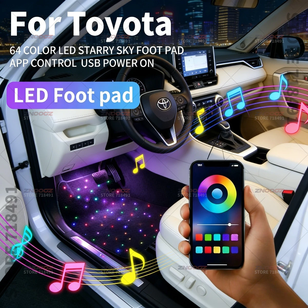 For Toyota Yaris Corolla Camry Crown Mirai C-HR bZ4X RAV4 Harrier Highlander GR86 USB Car LED Starry Sky Foot Mat DIY Can Be Cut