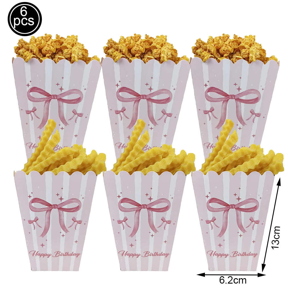 Schleife Rosa Einweg-Strohhalme Tassen Pappteller Tablett Serviette Popcorn Boxen Mädchen Geburtstag Schleife Thema Party Dekorationen Partyzubehör – Detail 2