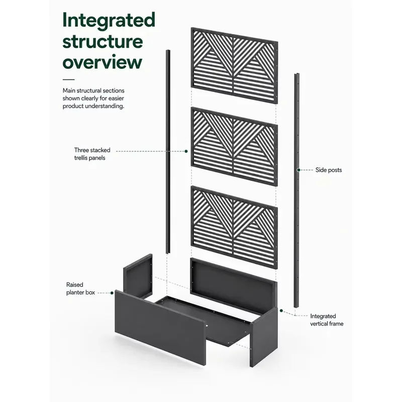 Metal Privacy Screen with Planter Box Outdoor Garden Cut Steel Fence Panel Trellis Raised Bed Divider Geometric Custom