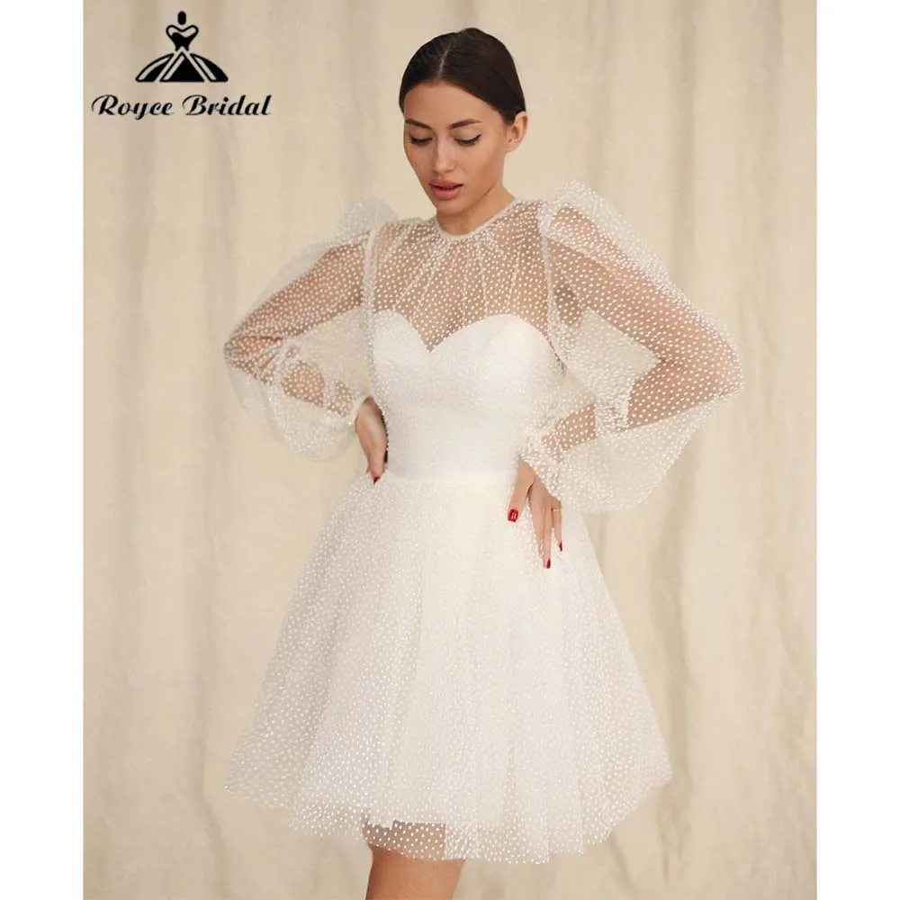 

Roycebridal Illusion Lace Long Sleeves Short Wedding Dress 2026 O-Neck A-Line Tulle Bridal Gowns Vestidos De Novia Customized