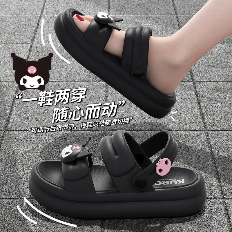 

Sanrio детские кавайные тапочки для девочек, модные летние новые уличные тапочки с героями мультфильмов Куроми, сандалии Hello Kitty, пляжная обувь