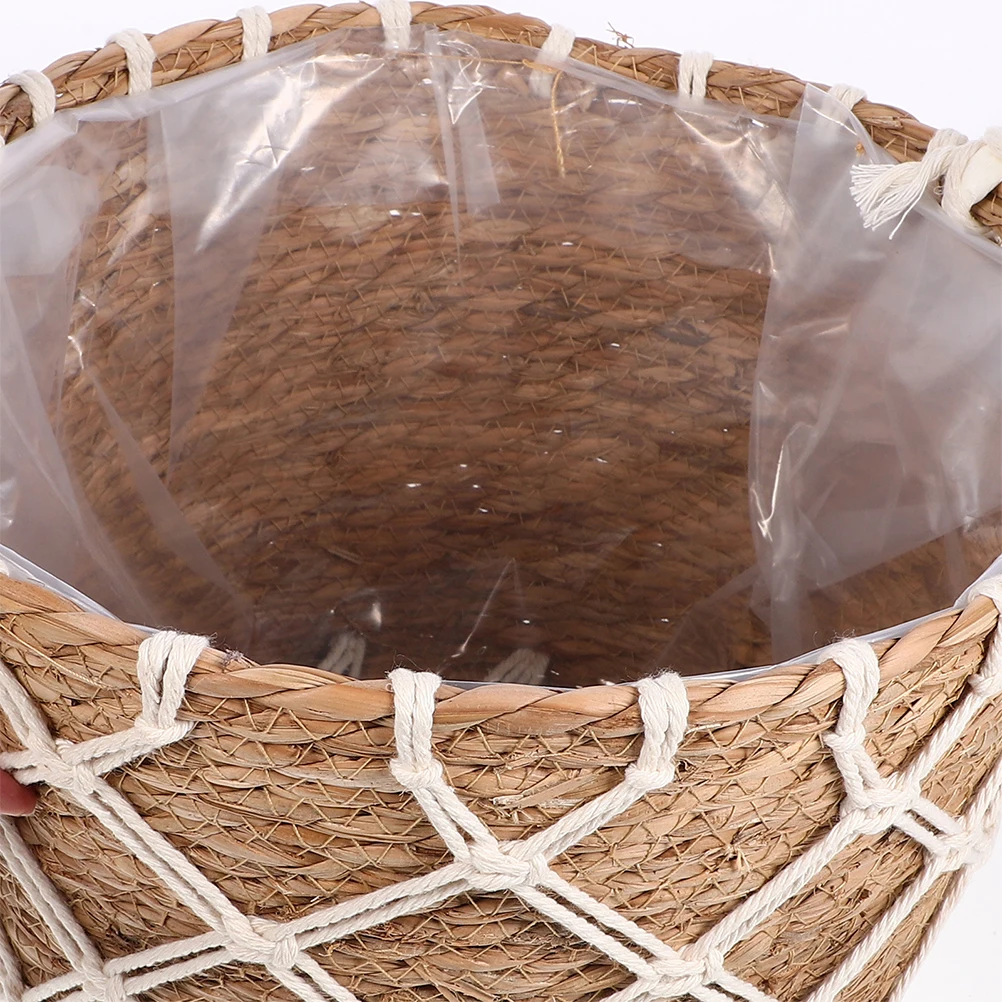 

Handmade Woven Flower Pot Basket with Straw Texture for Indoor Plants Decorative Planters Hanging Garden Storage