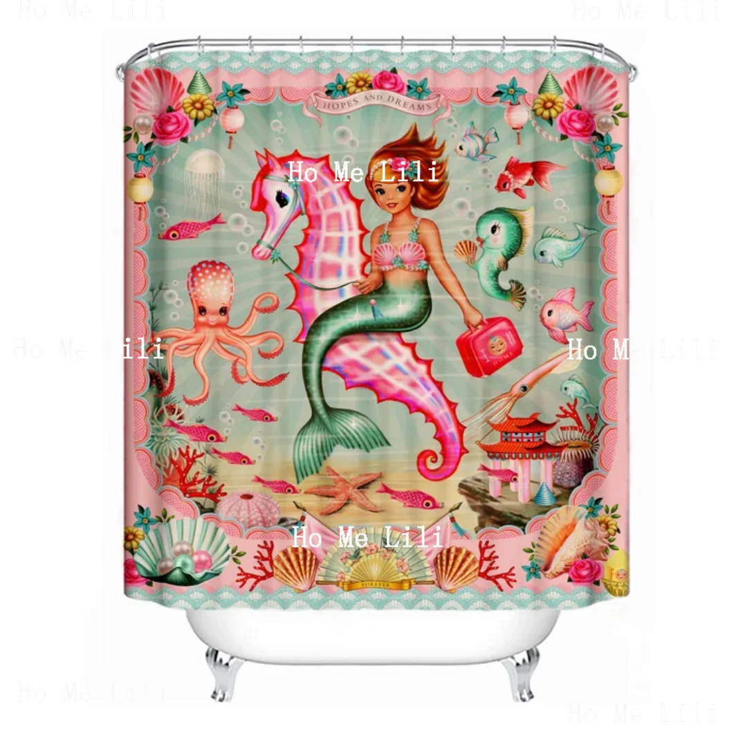 Mermaid Shower Curtain Vintage Mermaid Sea Creatures Octopus Shower Curtain