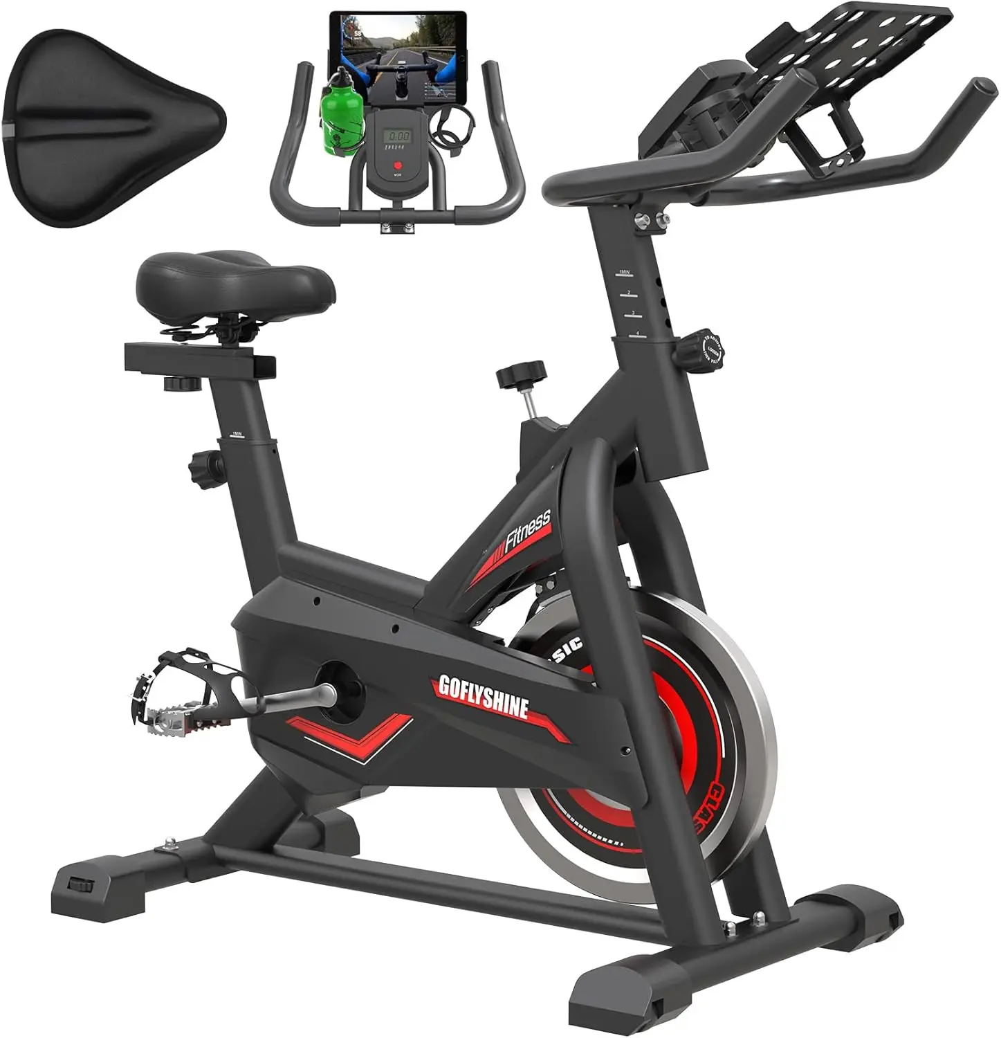 Exercise Bikes Stationary, Indoor Cycling Bike for Home Gym,Workout Bike with Saddle Cover, Pad Mount & LCD Monitor,Silent Drive