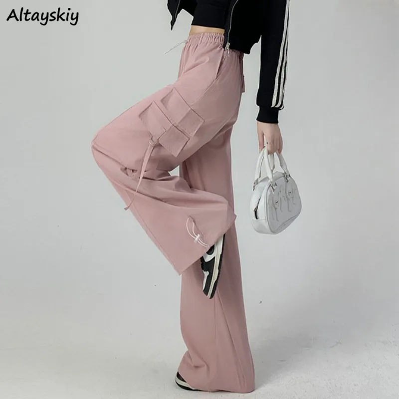 

Safari Style Pants for Women Young Chic Full Length All-match Solid Simple Pockets Design Cool Girls Spring Summer New Fashion