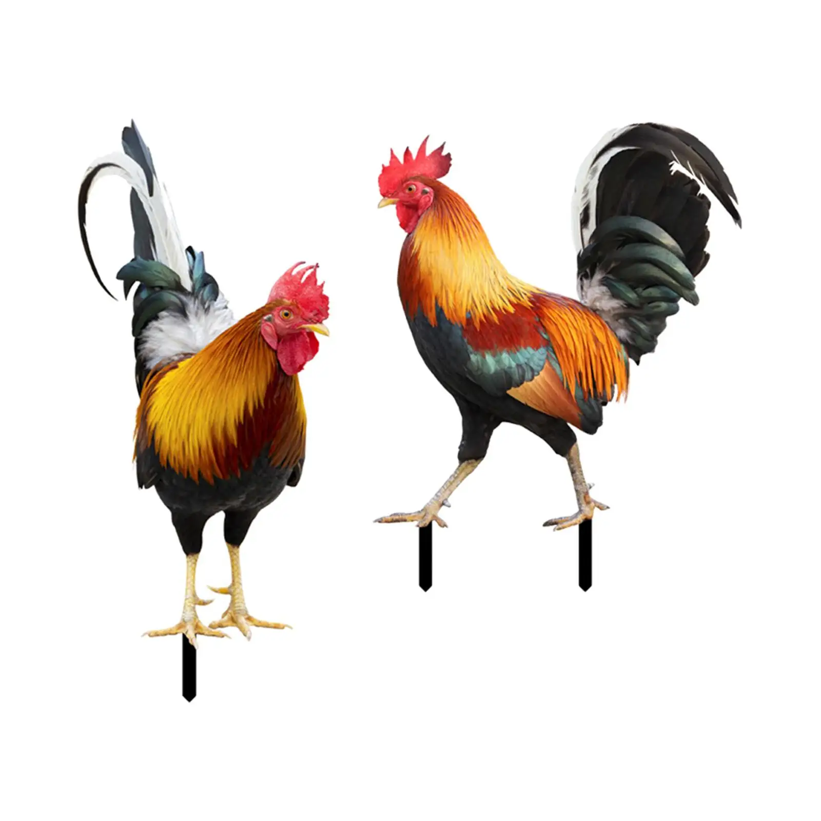 

2 Pieces Rooster Statue Garden Stakes Metal Lawn Sign Cock Figurines Ground Insert for Outdoor Backyard Courtyard Pathway Patio