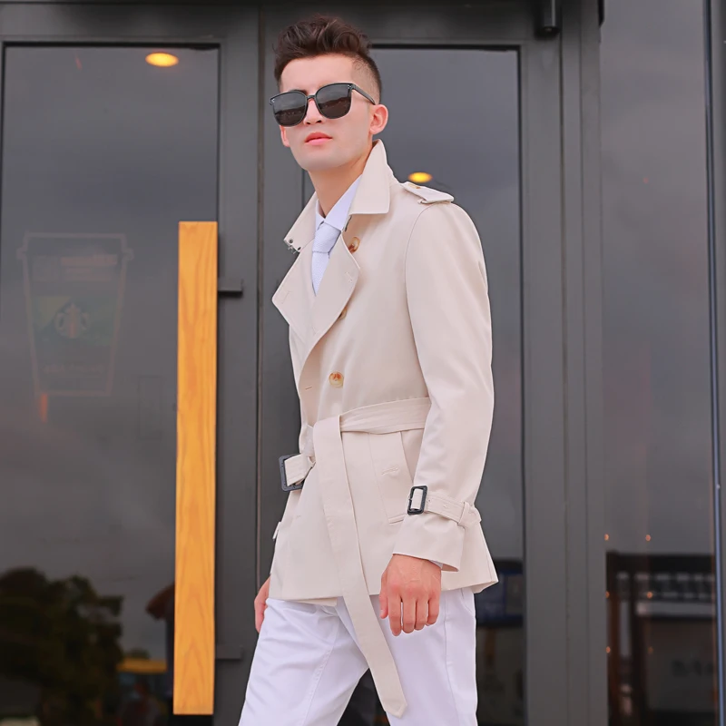 2024windbreaker men's Short length double breasted Beige British handsome trend thickened detachable down liner trench coat men