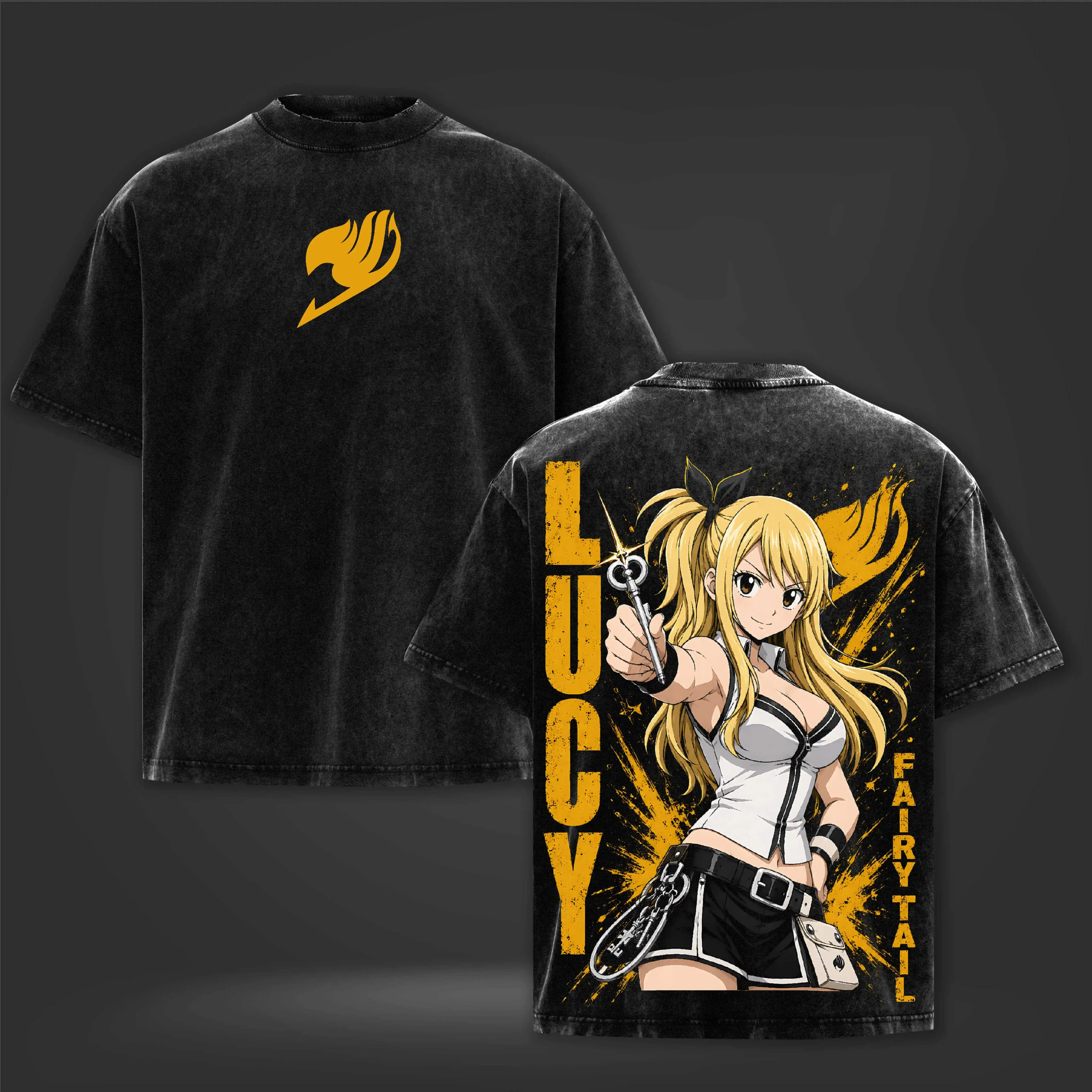 Anime Fairy Tail Erza Scarlet Manga Graphic Print T-shirt Men Women Oversized Retro Washed O-neck Cotton Harajuku Y2K Style Top