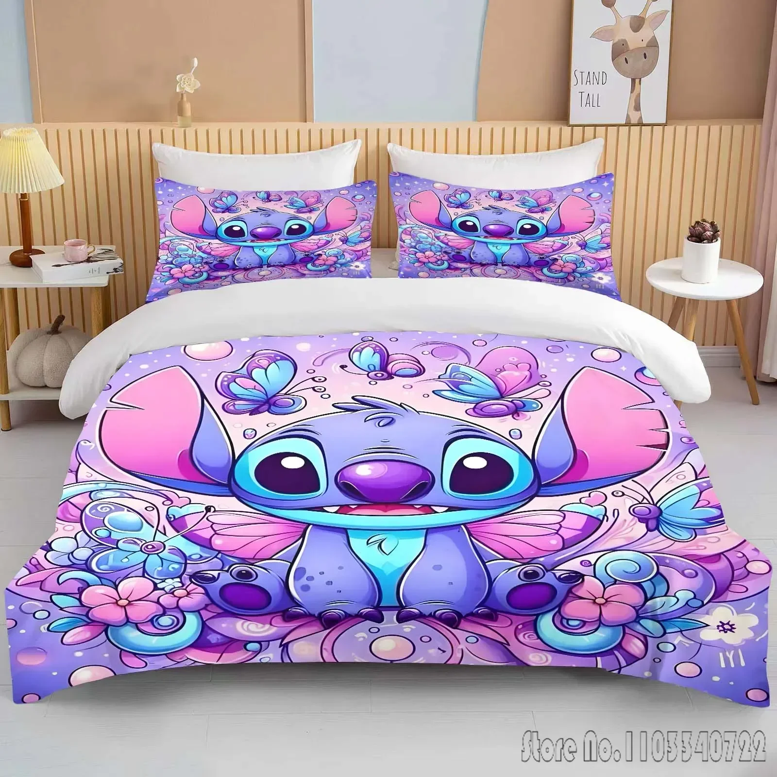 Cartoon Disney Stitch Love Printed Bedding Set Duvet Cover 1 Duvet Cover 2 Pillowcases Adult and Children Bedding Set Luxury