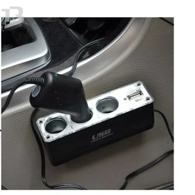 12V Car Cigarette Lighter Power Adapter 3-Way Splitter Charger with USB Port ABS Black Multi Socket for Automotive Use