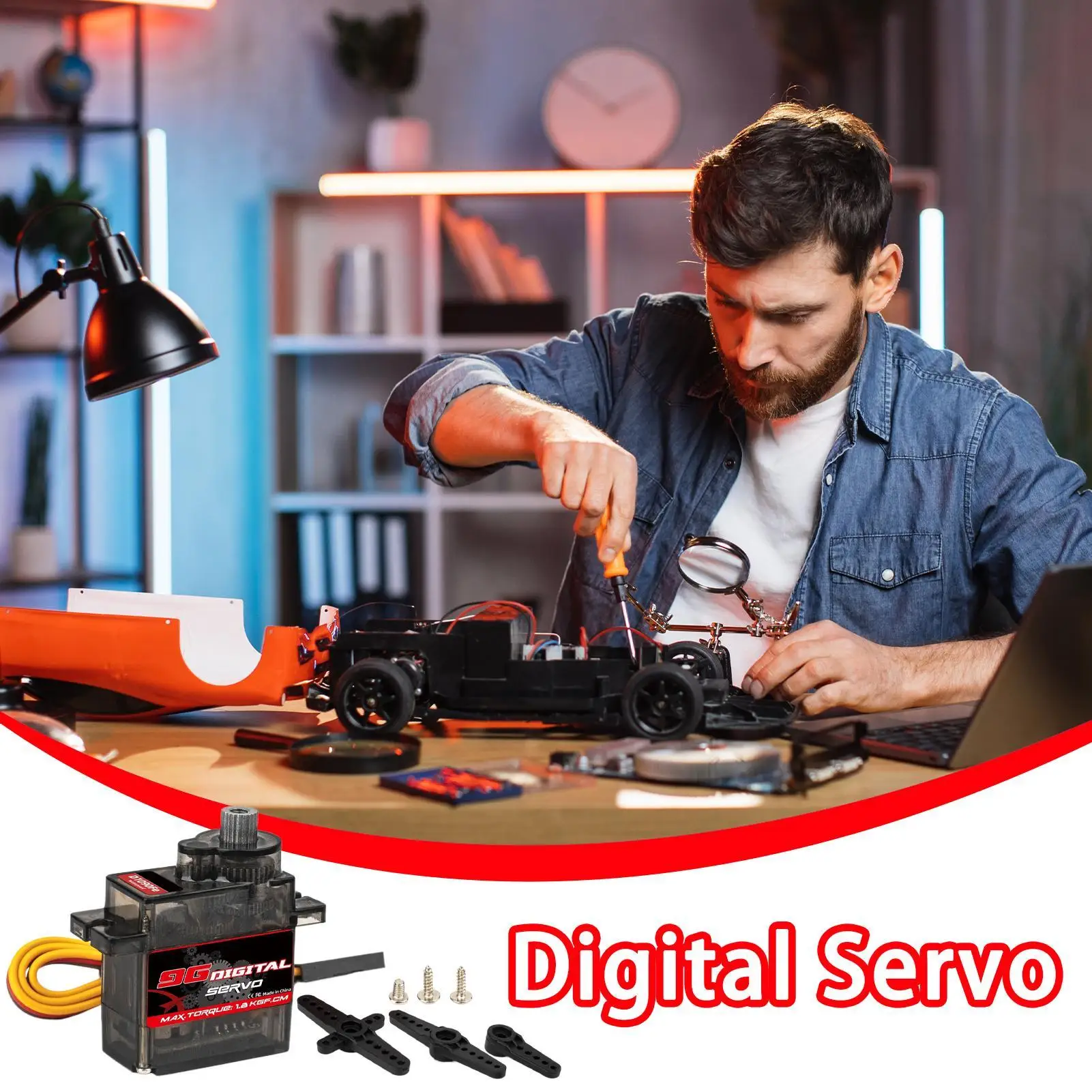 Servo digital rc servo motor alto torque 1.4kg ângulo de controle 180 graus baixo ruído acessório robótico para iniciantes meninos adolescentes