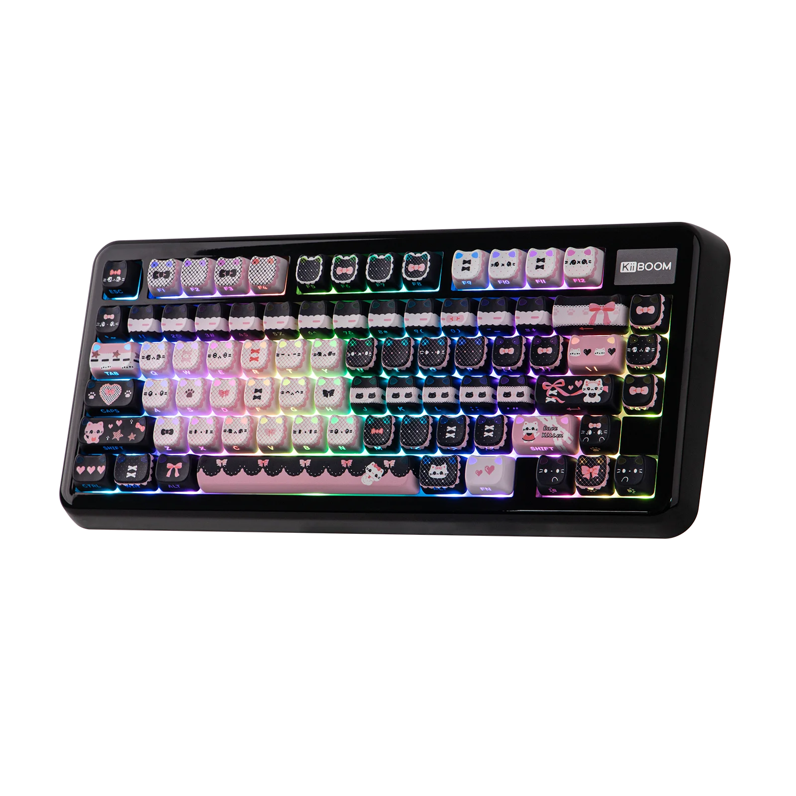 Zestaw nakładek na klawisze KiiBOOM Pink Meow / Meow Bow, 113 klawiszy, profil MAO, Double-Shot, materiał ABS+PC, urocze nakładki na klawisze z motywem kota do klawiatury mechanicznej. — zdjęcie produktu 4