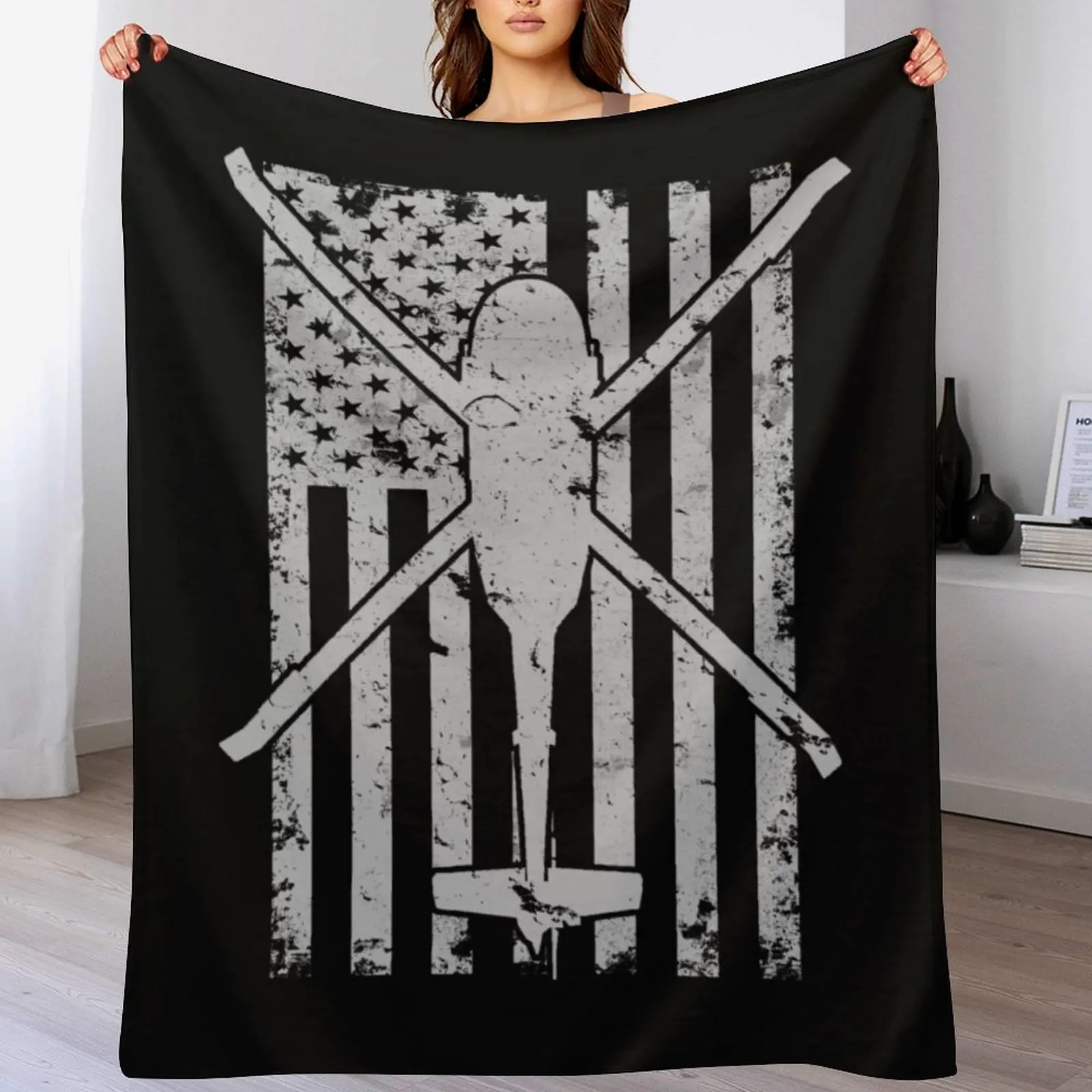 UH-60 Black Hawk Helicopter Vintage Flag Throw Blanket couch cozy soft plush fuzzy picnic outdoor blanket 4