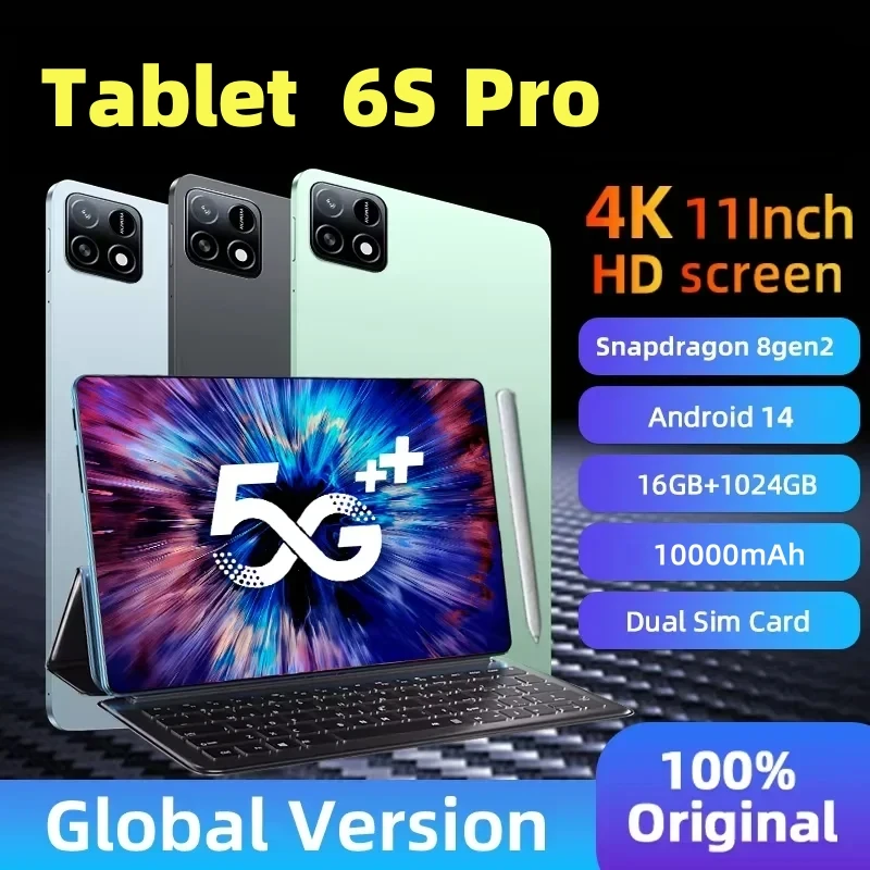 2024 New Global Pad6S Pro Tablet 22GB+2TB 10000mAh 10.1inch HD 4K Android 14 5G Dual SIM Phone Call WiFi Bluetooth GPS Tablet PC