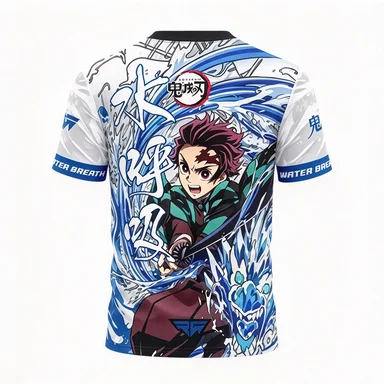 Demon Slayer Printed Mesh Sports Speed Drying V-neck Anime Charcoal Shirou Water Ripple Pattern Street Style Sports T-shirt