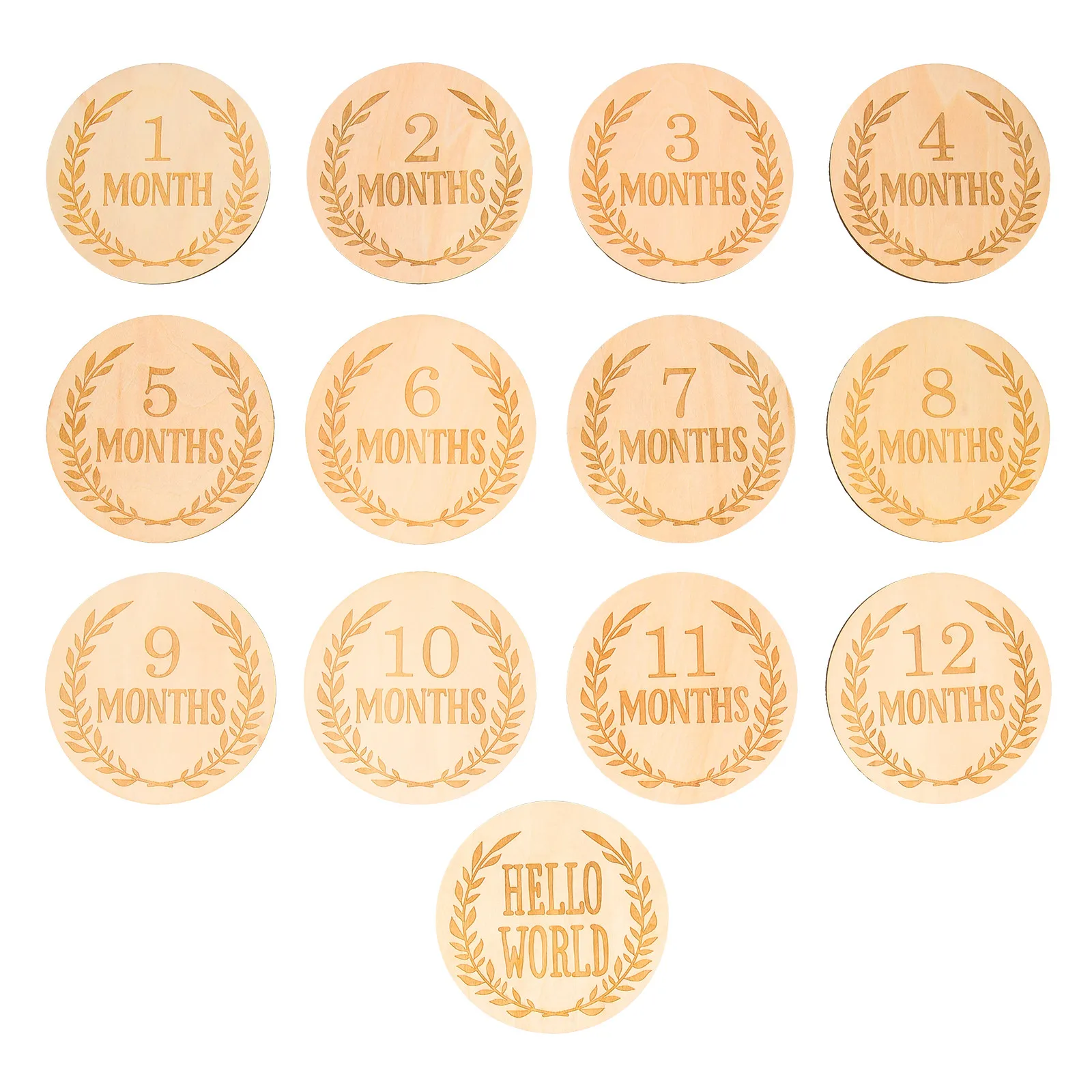 13Pcs Baby Growth Wood Milestone Cards Ear of Wheat Pattern Photo Props Newborn Monthly Signs Infant Growth Decorations