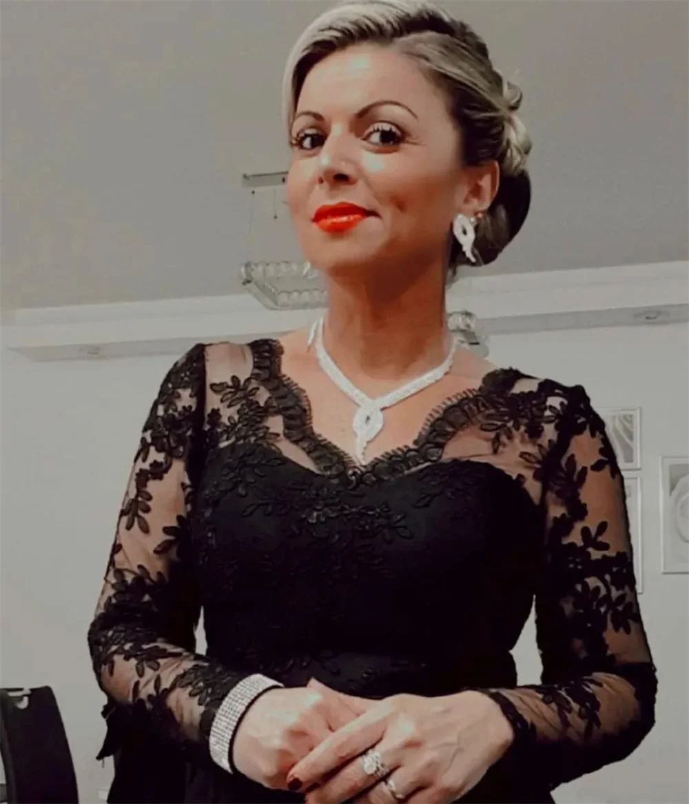 Elegante abito da madre con scollo a V applicazioni in pizzo manica lunga a trapezio sposa madre ospite di nozze abito da sera formale per feste personalizzato