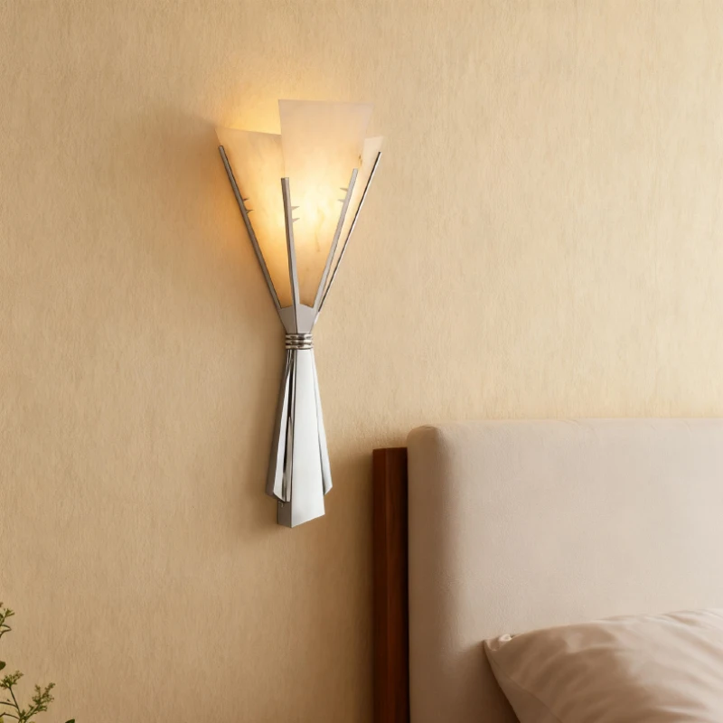 Art Decor LED Wall Light Natural Marble Chrome Metal 3 Changeable For Indoor Bedroom Parlor Stairs Wall Lamp