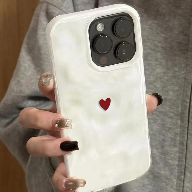 

For iPhone 17 Case Red Heart Folds Texture Soft Funda Cases for iPhone 16 15 14 Plus 13 12 11 Pro Max 17 Air Shockproof Cover