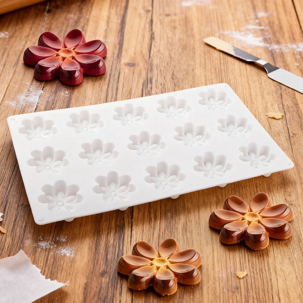 15-Cell Little Flower Design Food Grade Silicone Cake Molds Chocolate Mould Candy Baking Tool Kitchen Silicone Bakeware Supplies