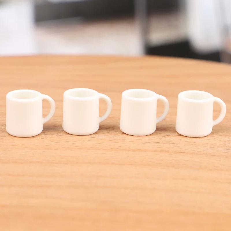 Juego de 4 Tazas en Miniatura para Casa de Muñecas 1:12, Taza Blanca para Agua/Bebida, Taza de Té, Modelo de Juguete para Niños, Accesorios de Decoración para Casa de Muñecas