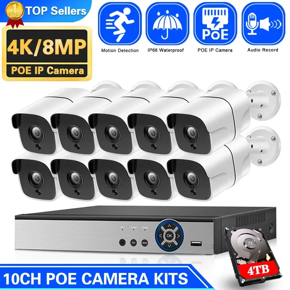 

8CH 4K POE NVR Security Camera System Set Outdoor Waterproof IP Camera Video Surveillance System Kit 8MP XMEYE CCTV NVR Kit 10CH