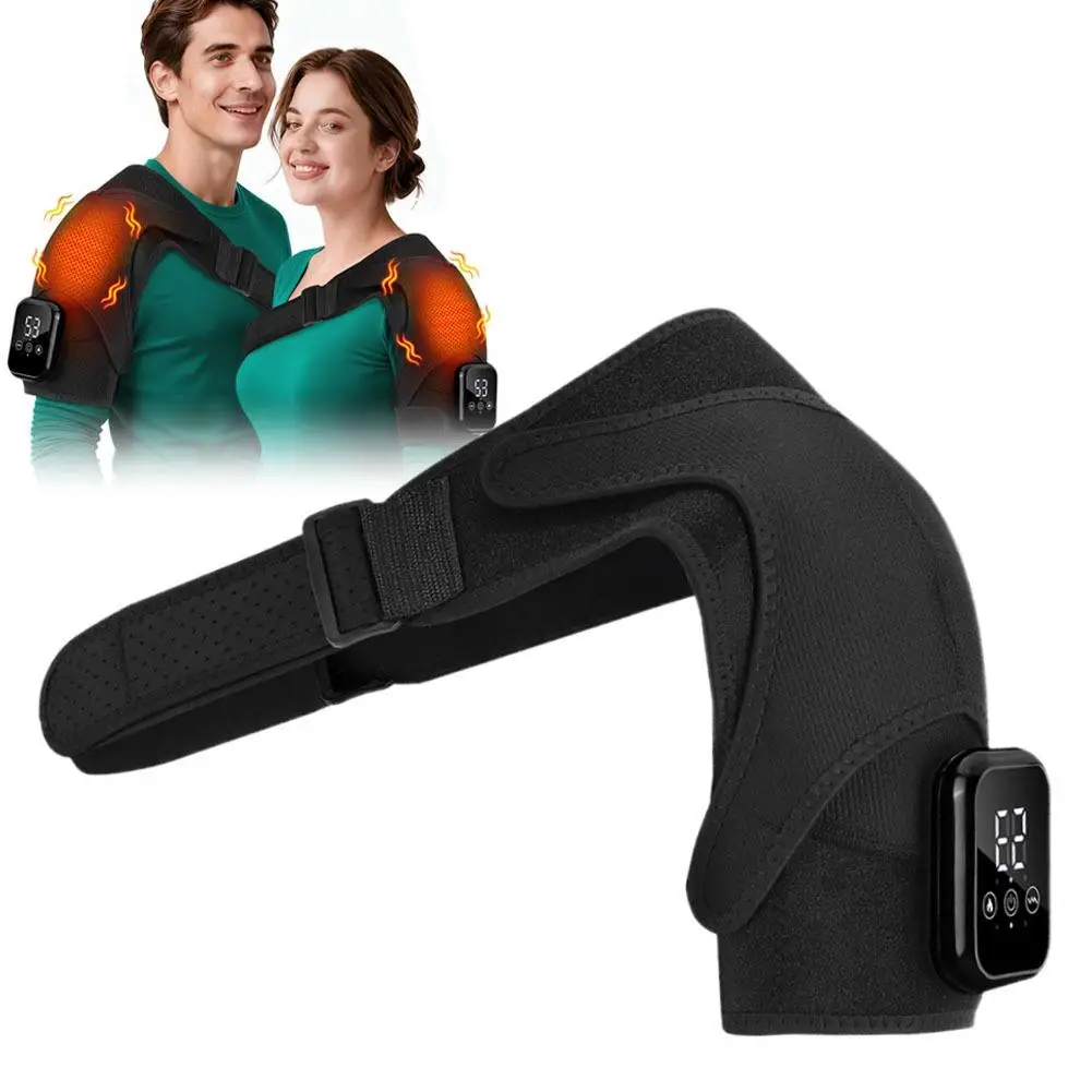 Heated Vibration Shoulder Massager Electric 3 Levels Adjustable Cordless Support Wrap for Neck Shoulder Daily Relief