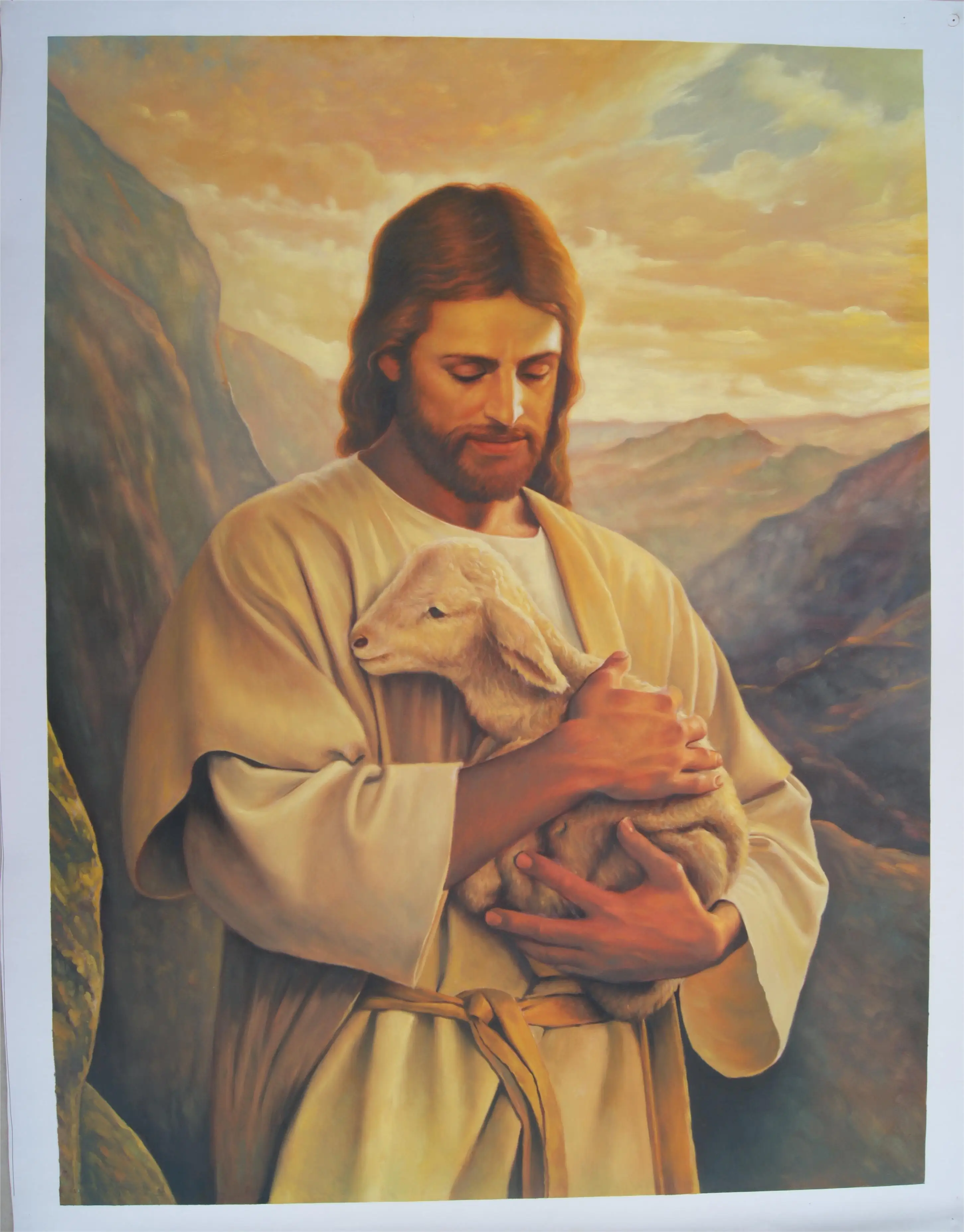 zd-Famous Pure Hand Painted Jesus Lamb Christian Reproduction Oil Painting on Canvas for Home Decoration@