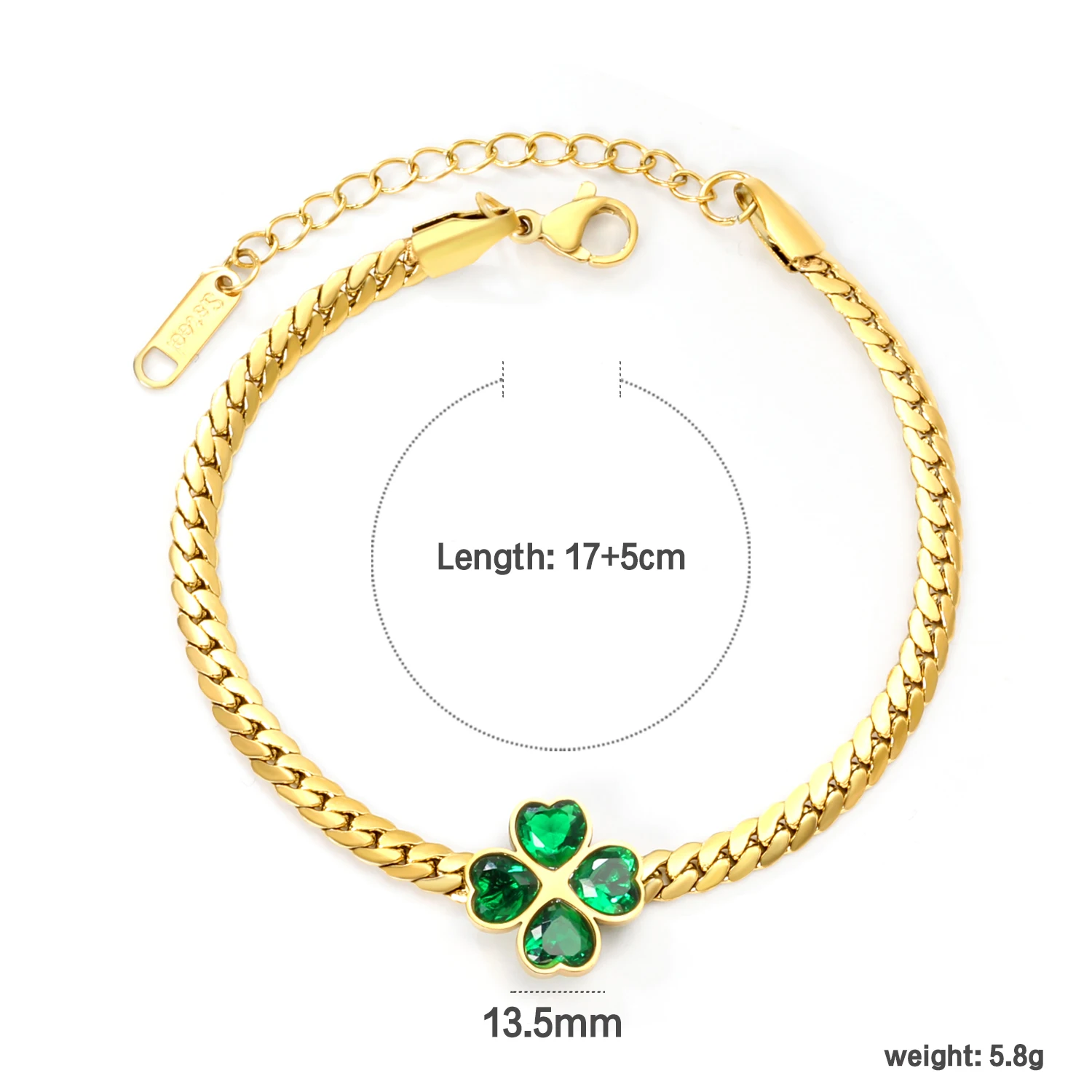 LUXUSTEEL Green Cubic Zirconia Clover Female Bracelet Stainless Steel Bracelet For Lady Women's Chain Bracelet Jewelry Gift