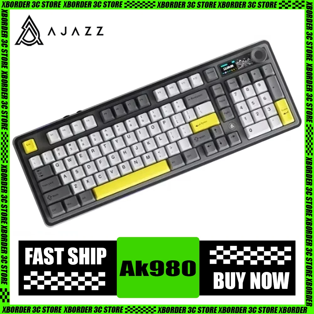 

Ajazz Ak980 Mechanical Keyboard Multifunctional Knob Customize Screen Tri Mode Gaming Keyboard Low Delay Hot Swap Rgb Pc Gamer