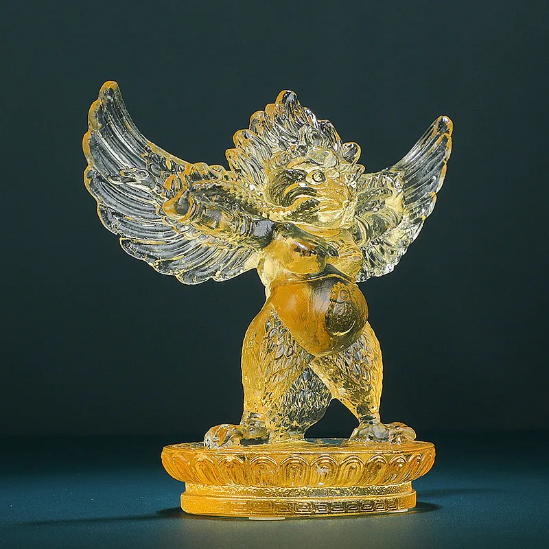 

10cm Resin Yellow Buddhist Tibetan Exquisite Golden Winged Bird/Roc Tranic Supplies Home/Putting Decorate Figurine