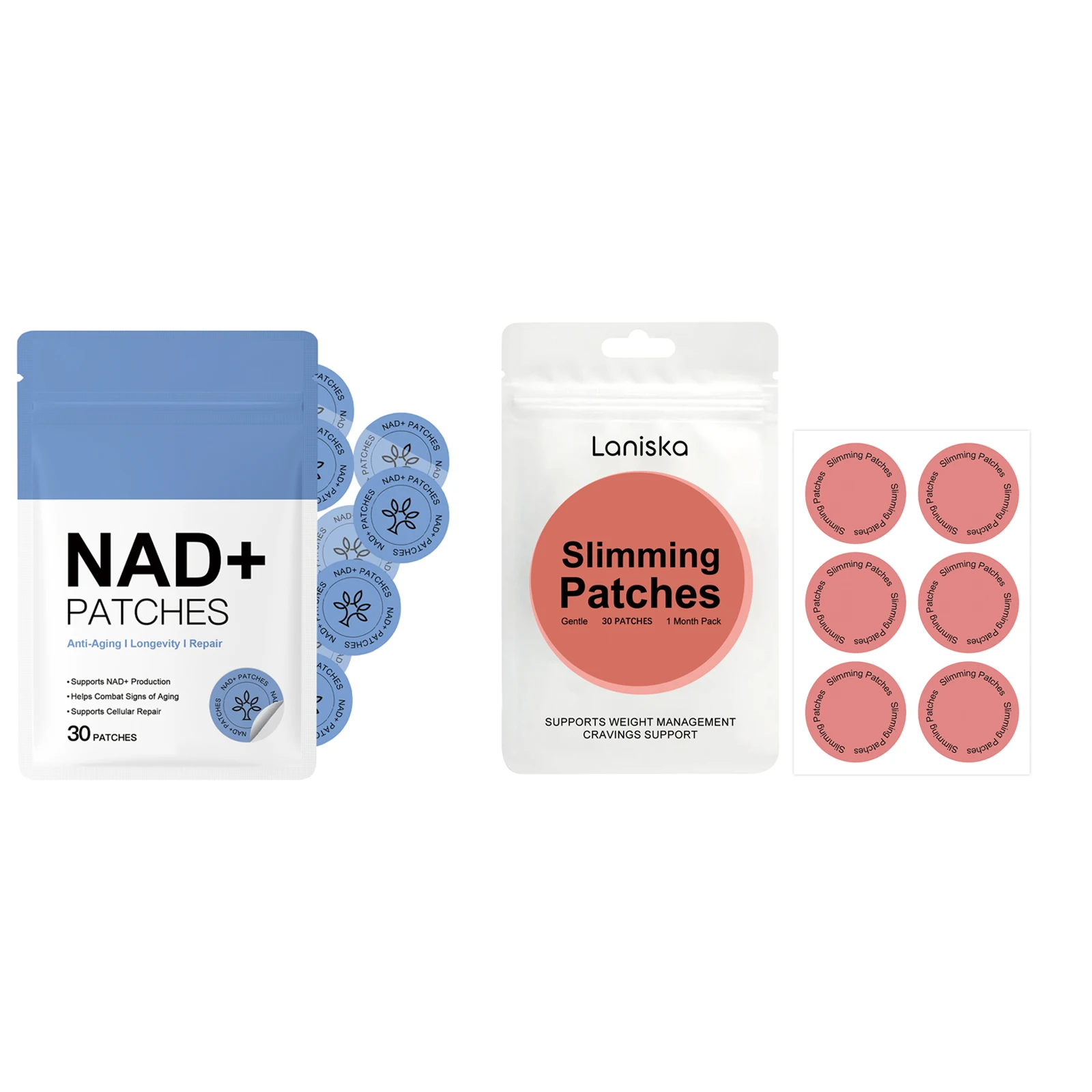 NAD+ Anti Aging Patches and Slimming Weight Management Patches Set Total 60 Pieces Gentle Body Care Stickers