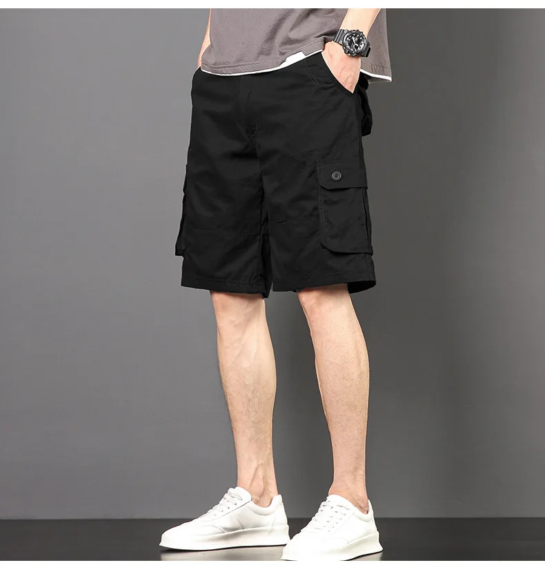 Neue Herren Cargo-Shorts, knielang, mit Reißverschlusstaschen, Sommer, Baumwolle, locker geschnitten, lässig, für Outdoor, Klettern, Jogging, Sport. – Detail 17