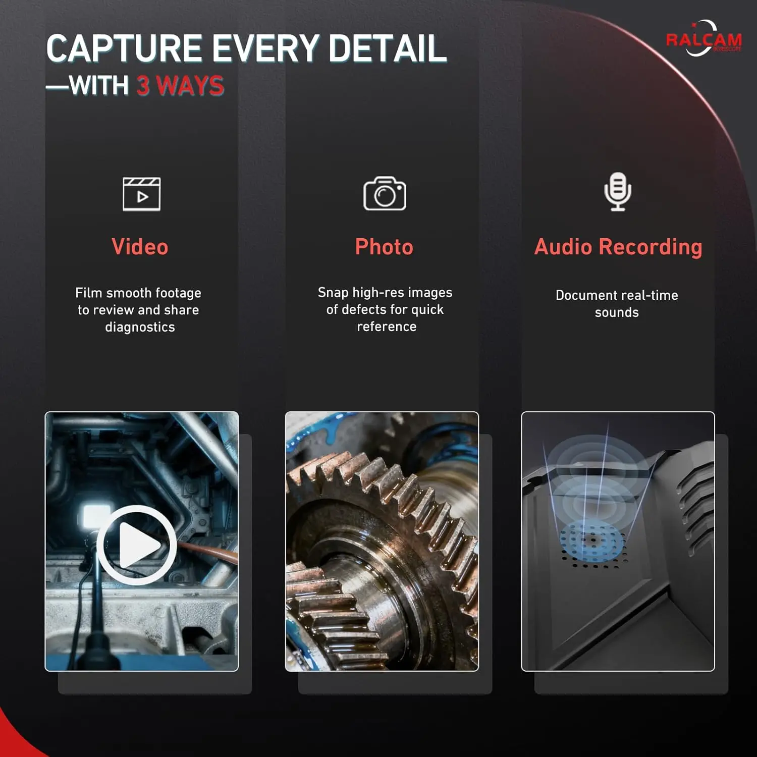 Ralcam Endoscope Camera with Light, Endoscope Camera with 210° Movable Head,  5 Inch HD Screen, 1-6M Cable for Car and Home view 5
