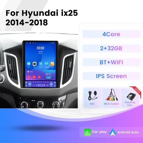 Radio con GPS para coche, Reproductor Multimedia Inalámbrico con Android 13, grabadora, estéreo, RDS, pantalla Tesla, Hyundai Creta IX25, años 2014 a 2018 radio de coche con bluetooth y usb，carplay inalambrico sistemas